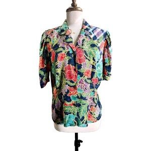 Tess Blouse Size 12 VTG 80's Abstract Boho Style Indie Sleaze Button Down Top